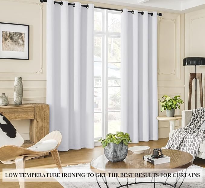 100% Blackout Curtain Panels, 80 inches 2 Panel Sets, Heat and Full Light Blocking Drapes with Grommets for Bedroom, Thermal Insulated Window Treatment Drapes for Nursery (Greyish White, 52Wx80L)