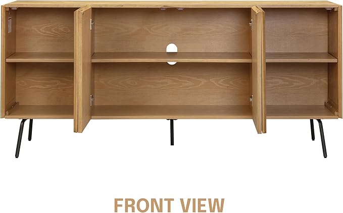 NTC MOSSIC Modern Sideboard with 4 Doors, Natural Rattan Storage Cabinet, Buffet with Metal Legs, Boho Accent Cabinet for Living Room, and Entryway, Effortless Assembly, Sand