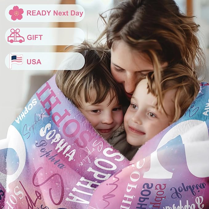 Ships Next Day, Personalized Blanket for Teen Boys Girls, Custom Blanket with Name Customized Flannel Throw Christmas Birthday Blanket Gifts for Kids or Adult
