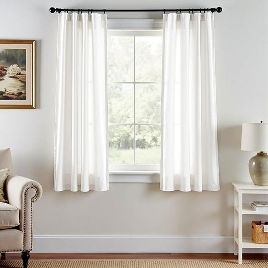 jinchan Off White Linen Blend Closet Curtains 63 inch Length 2 Panels for Shower Bathroom, Boho Style 38 inch Wide Drapes with Rod Pocket Back Tab(38W x 63L, Off White)