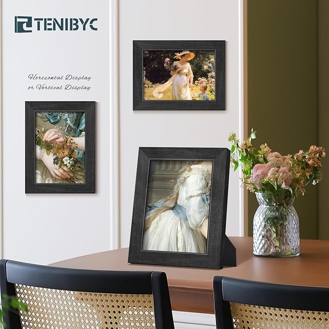 5x7 Picture Frame 4 Pack, Black Wood Photo Frame, HD Tempered Glass, Table Display or Wall Hanging