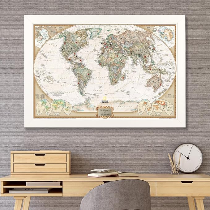 Push Pin Travel Maps Customizable Wall Art - Executive World - Textured White - Personalized Framed Pin Map, Includes 150 Pins - Handcrafted in USA - 27.5" x 39.5"