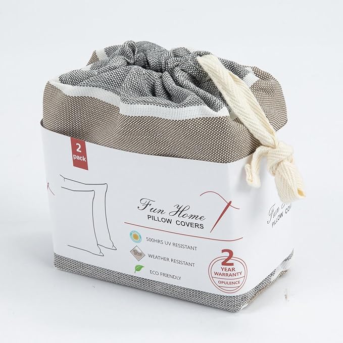 Waterproof Outdoor Throw Pillow Covers Set of 2,Home Decor for Garden Patio Furniture,Couch,Sofa 18 x18 Inch Decorative Pillows Cover Only,NO Insert(Gray Stripe)