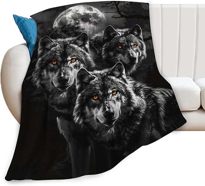 Wolf Throw - Animal Fleece Blanket for Girls, Women, Men & Boys - Soft, Warm & Cozy - 50"x40"
