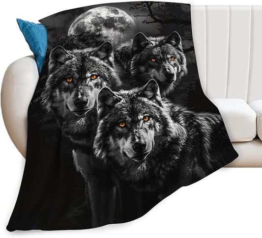 Wolf Throw - Animal Fleece Blanket for Girls, Women, Men & Boys - Soft, Warm & Cozy - 80"x60"