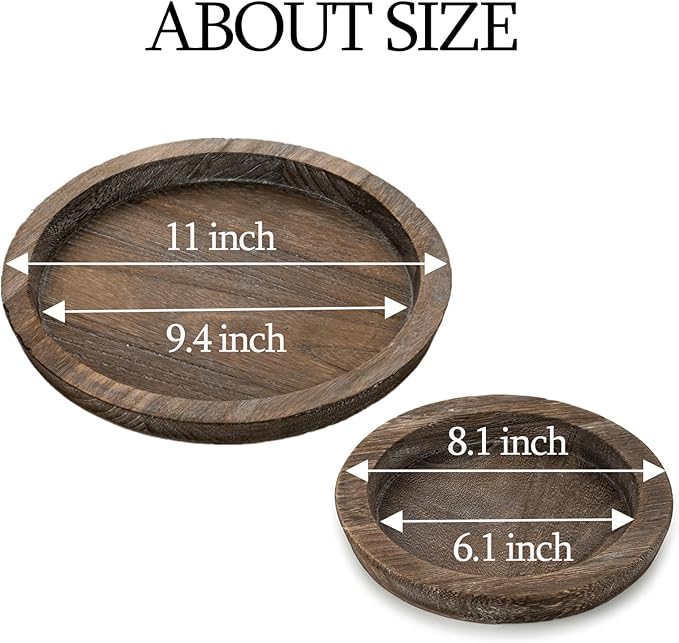 Romadedi Rustic Wooden Tray Candle Holder - Small Decorative Plate Pillar Candle Tray Wood for Farmhouse Dinning Table Kitchen Countertop Coffee Table Organizer Home Decor Wedding Centerpiece, S+L