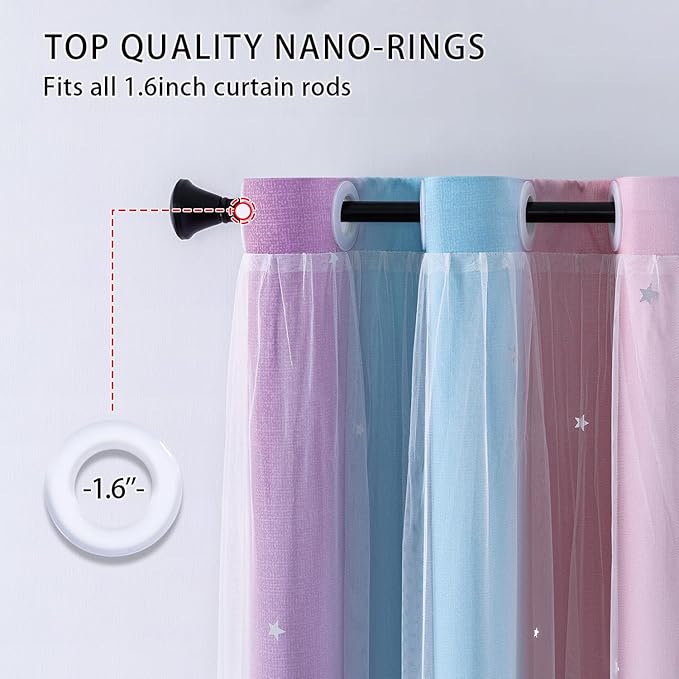 XiDi Dream Star Blackout Curtains for Kids Rooms Girl Princess Curtain for Daughter Bedroom Window (Pink Purple, W52 X L96)