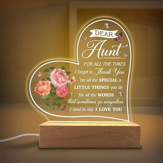 Aunt Gifts Acrylic Night Light - Gifts for Aunt & Niece & Nephew, Birthday, Christmas, Mother's Day