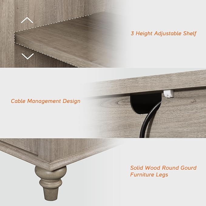 WAMPAT Glass Door Farmhouse TV Stand for TVs up to 65 inch, Wood TV Console Table with Storage Cabinets, Entertainment Center for 32-60 inch TV Console Cabinet, 58 Inch, Grey