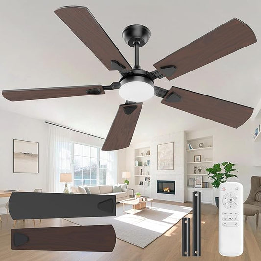 Ceiling Fans with Lights, 52 Inch Modern Ceiling Fans with Lights and Remote Control, DC Reversible Motor, Noiseless, 3CCT, Ceiling Fan for Bedroom, Living Room, Apartment Indoor/Outdoor Use