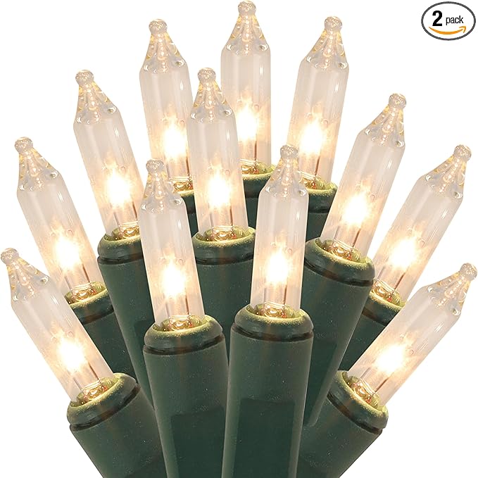 2 Pack Clear Christmas String Lights, 100 Count Each, Incandescent Mini Christmas Lights, Connectable Xmas Tree Light for Indoor Outdoor Garland Birthday Holiday Wedding Festival Party