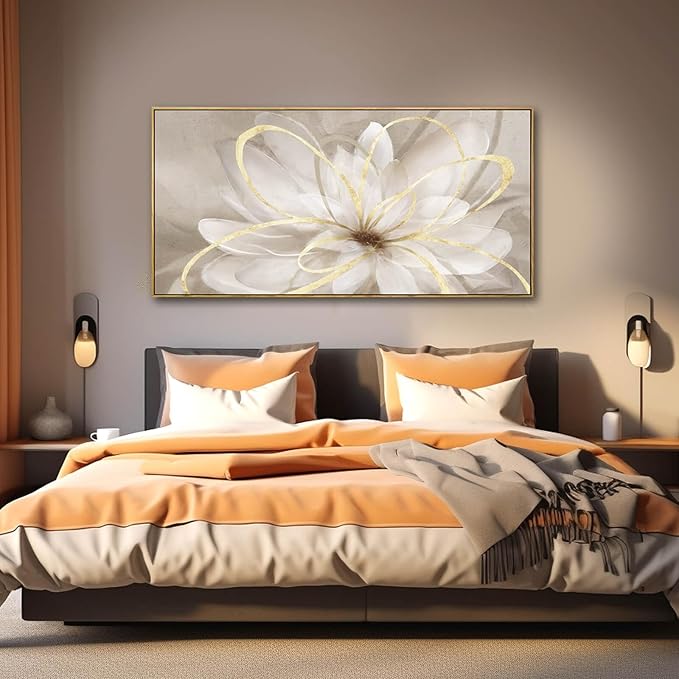 SOUGUAN Gold Flowers Canvas Wall Art Abstract Line Wall Decorations for Living Room Modern Home Decor Office Hanging Prints 24x48 Inch Bedroom Posters