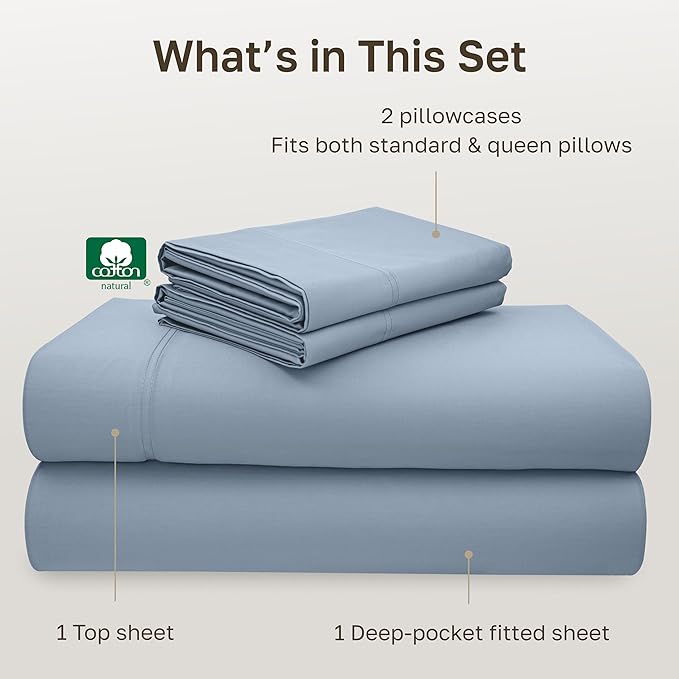 California Design Den Luxury Queen Size Sheet Set - 100% Cotton, 600 Thread Count Deep Pocket Queen Sheets, Hotel-Quality Bedding with Sateen Weave - Blue