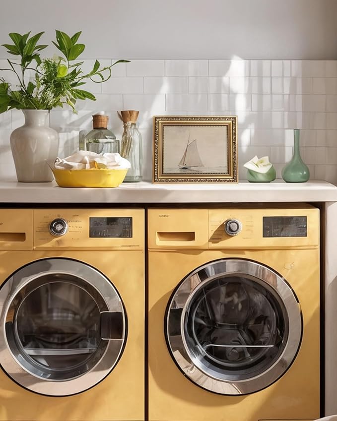 VIYYIEA Gold Framed Wall Art, White Sailboat Canvas Print Home Decor Vintage Art Painting Picture Bathroom Wall Decor, Sketch Artwork for Living Room Bedroom Kitchen Office - 10L x 8W