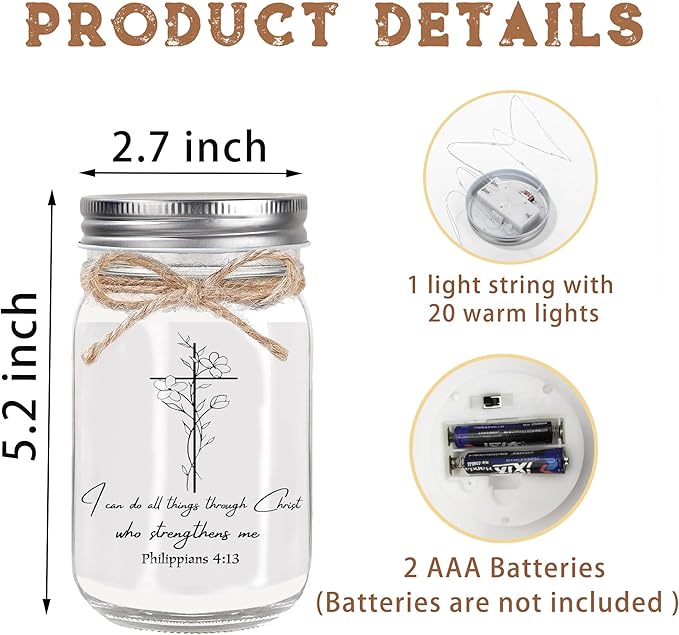 Religious Christian Gifts for Women - baptism gifts for women, Decorative Jar Night Light for Christmas, inspirational gifts for women religious, Gifts for sisters, friends, colleagues, daughters