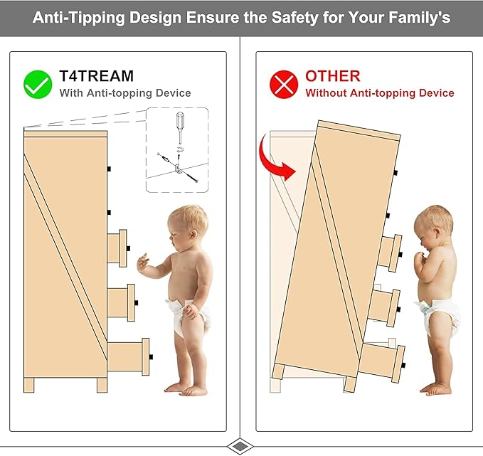 T4TREAM Farmhouse 5 Drawers Dresser Chests for Bedroom, Wood Rustic Tall Chest of Drawers, Dressers Organizer for Bedroom, Living Room, Hallway, Antique White
