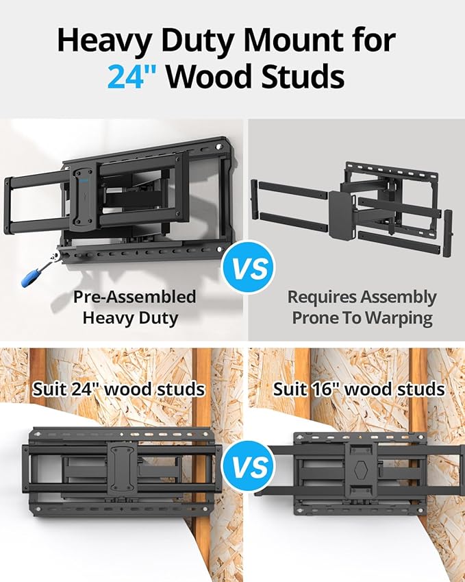 USX STAR 37-90 inch Heavy Duty Full Motion TV Wall Mount, Fits 24" Wood Studs, Wall Mount tv Bracket with Smooth Swivel, Tilt, Extension, Hold up to 150lbs, Max VESA 600x400 mm, Fit Most 75 85 90 TVS