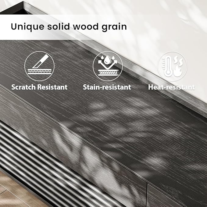 POVISON Fully-Assembled Mid Century Modern TV Stand, 94.49" Wood Media Console with Adjustable LED Light, Entertainment Center with Storage for Living Room(Black)