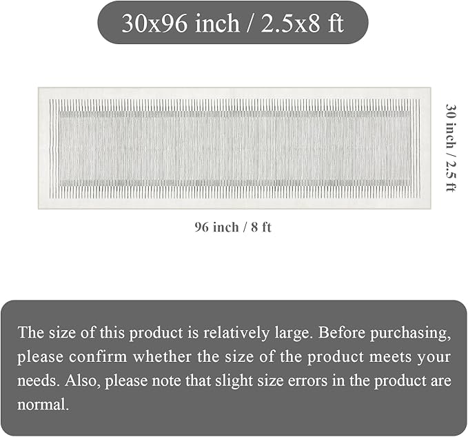 Morebes Modern White 2.5x8 Hallway Runner Rug, Berber Striped Kitchen Rugs Non Slip Washable Runner Rug, Soft Low Pile Indoor Floor Carpet for Bathroom Bedroom Laundry