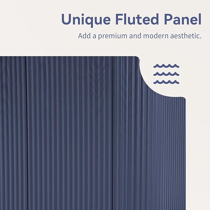 64" Sideboard Buffet Cabinet with Storage, Modern Fluted Accent Credenza with Adjustable Shelves, Wood Coffee Bar Console Table for Living Room Kitchen Dining Room Hallway, 31.5" H, Blue