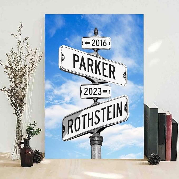 Personalized Canvas Vintage Street Sign For Couple, Crossroads StreetSign Best Gift For Сouple, Custom Name And Date VintageStreet Sign Art Canvas Of Poster #14