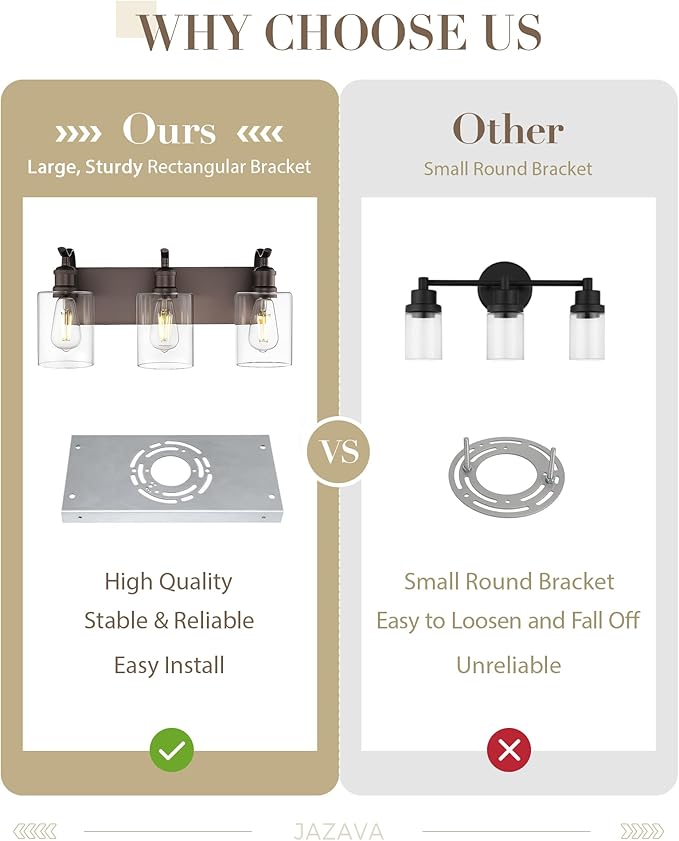 3 Light Bathroom Vanity Light, Morden Bathroom Lighting Fixtures Over Mirror Oil Rubbed Bronze Wall Light Fixtures with Clear Glass Shade ZCVL01ORB-3