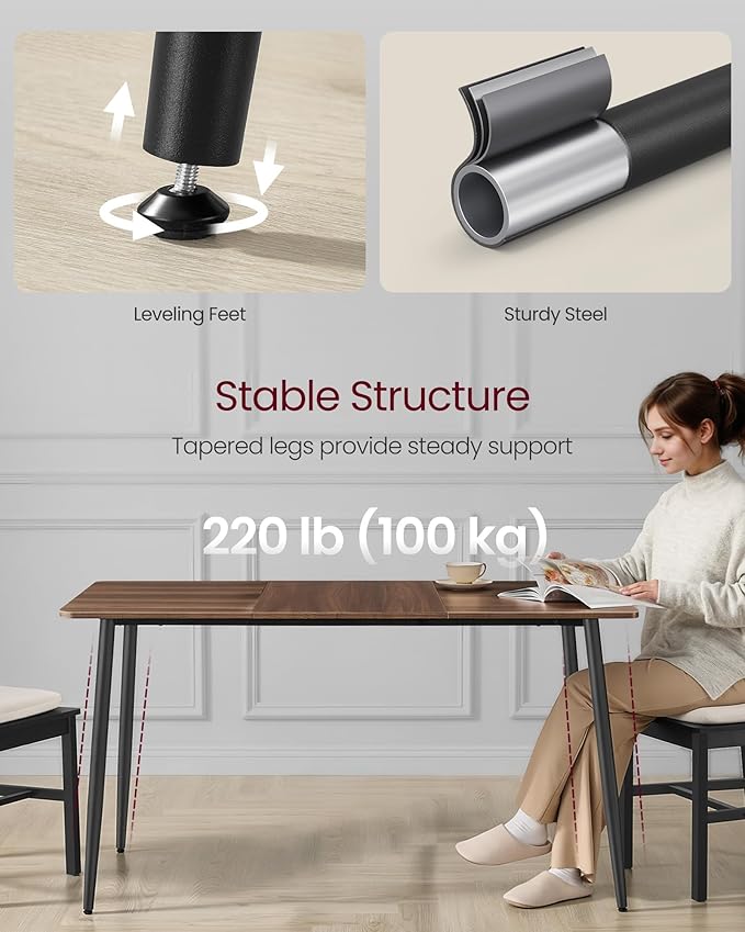 VASAGLE Dining Table for 4-6 People, Modern Farmhouse Dining Room Table, Quick Assembly, Heat-Resistant Tabletop, 55.1 x 29.5 x 29.5 Inches, for Kitchen, Natural Walnut and Ink Black UKDT100K02V2