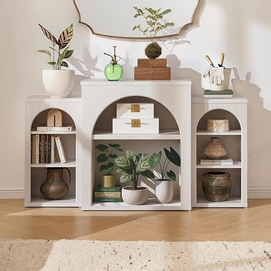 mopio Blake 59" Arched TV Stand for 32/42/55/60/65 Inch TVs, Fireplace Mantel, Modular Side Storage Shelves, Entertainment Center for Living Room, TV Table Credenza, Media Console (White, No Insert)