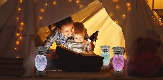 YAKii 9.5" Pineapple LED Color Changing Shine Lamp,Swirling Water Waves Lamp Kid Safe Battery/USB Cable Operated,Table Lamp Candle Holder Table Decoration Silver(Pack of 2)