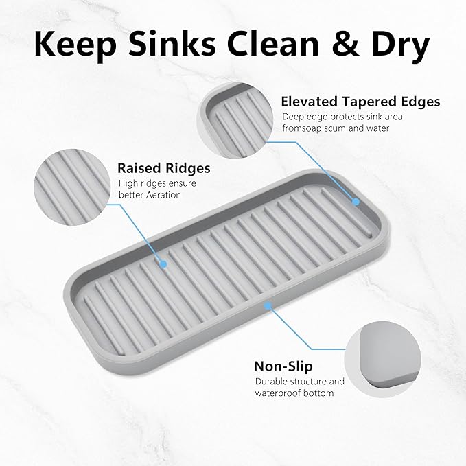 Gosmol Silicone Sponge Holder 2 Pack, Dish Soap Holder for Kitchen Counter, Waterproof Sponge Soap Tray for Kitchen Sink Bathroom, Multipurpose Sink Caddy Organizer for Soap Dispenser Light Grey