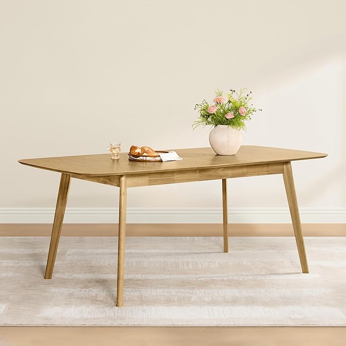 CHITA 59"-75" Extendable Dining Room Table for 4-6, Modern Wood Dining Table for Small Spaces, Kitchen, Space Saving Hidden Leaves, Solid Rubberwood Frame, Oak Venner