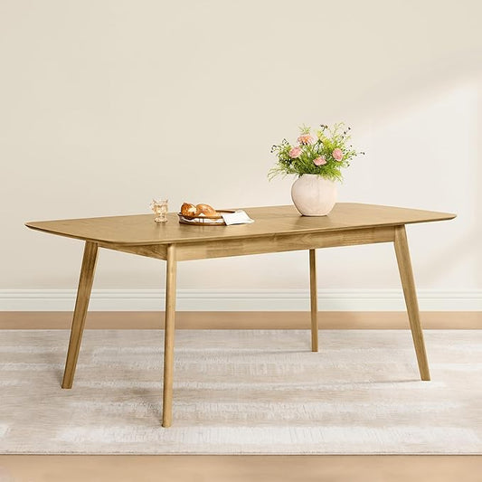 CHITA 59"-75" Extendable Dining Room Table for 4-6, Modern Wood Dining Table for Small Spaces, Kitchen, Space Saving Hidden Leaves, Solid Rubberwood Frame, Oak Venner