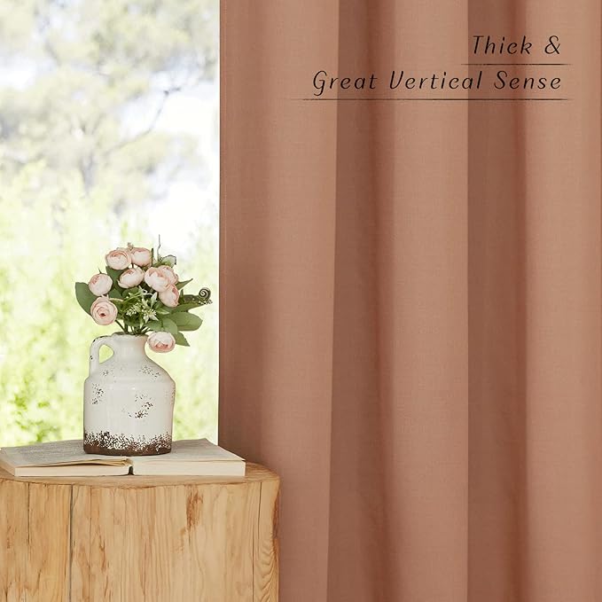 NICETOWN Linen Flax Semi Sheer Curtains 94" Length, Grommet Window Treatments Privacy Added with Light Penetration Vertical Drapes for Loft/Home Office, Terracotta, W55 x L94, 2 Panels