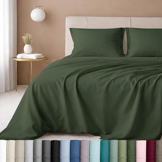 California Design Den Full Size Bed Sheets Cotton Set - Luxury 600 Thread Count 100% Cotton Sateen, Full Size Bed Sheets Cooling Set with Deep Pockets, Hotel Quality Sheets - Dark Olive Green