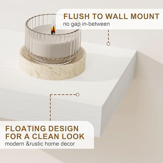 Fun Memories Floating Shelves for Wall, 24Inch Floating Shelves Set of 2, Hanging Shelf with Invisible Brackets, Wood Shelves for Living Room, Bedroom, Kitchen, White