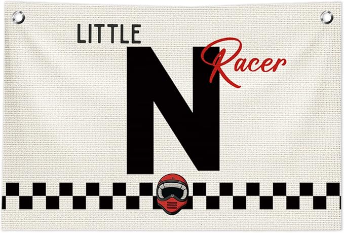Toddler Boy Room Wall Decor,Name Sign Banner for Personalized Baby Boy Christmas Gifts,Little Racer Canvas Banner for Nursery Toddler Little Boy Bedroom Playroom,Initial N Gift,20x30 in