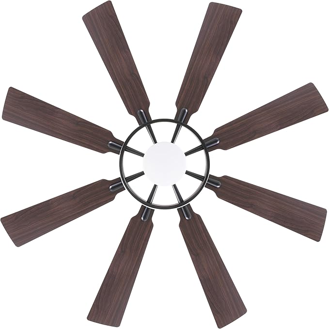 ELEHINSER 60 Inch Ceiling Fan with Lights and Remote Control, 8 Plywood Blades, 6-Speed Noiseless Reversible DC Motor, 3CCT, Windmill Ceiling fan for Kitchen Bedroom Living Room, Black and Walnut