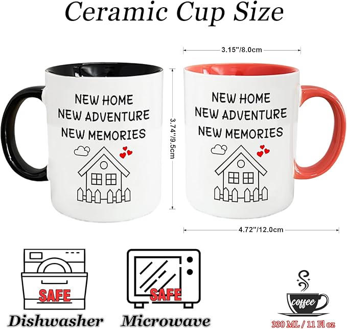 House Warming Gifts New Home Coffee Mug Set, Welcome First Time New Apartment Presents, Closing Gift for Home Buyers - 11oz Black&Pink