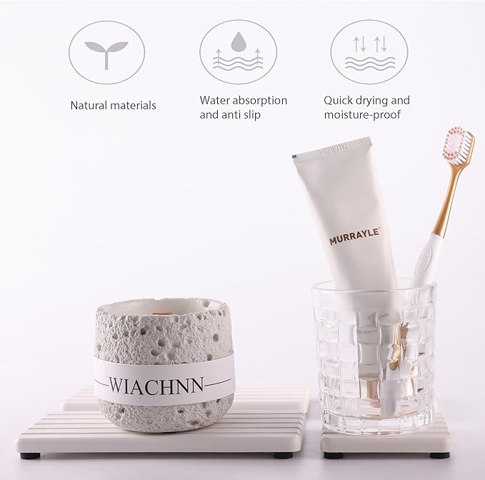 Set of 4 Water Absorbent Diatomite Coasters, Diatomaceous Earth Kitchen Soap Dish, Bathroom Trays, Water Absorbing Stone Used for Hand Soaps & Plants & Toiletries in The Modern Home