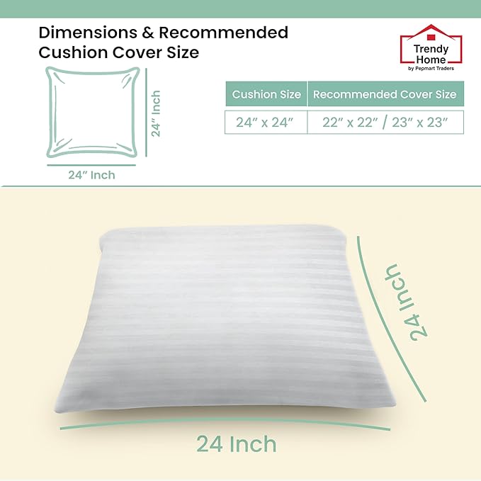 Trendy Home 24x24 Throw Pillow Insert (Set of 2, White) Bed and Couch Pillows Stuffer Hypoallergenic, Decorative Home Indoor Outdoor Sofa Pillow Filler (Machine Wash, 2 Pack)