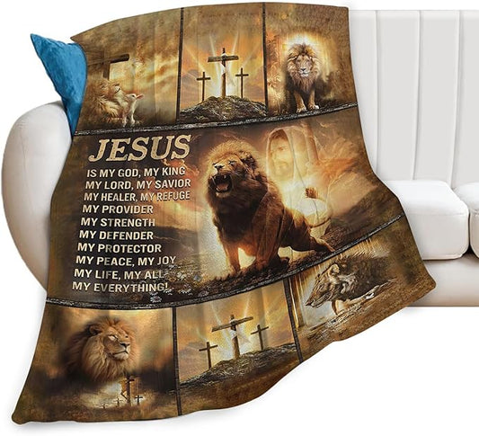 Tijuboni Christian Lion Throw Blanket Religious Gifts for Women Men Girls Boys Kids Adults Soft Flannel Fleece Blanket for Couch Sofa Bed Home Decor 50"x60"