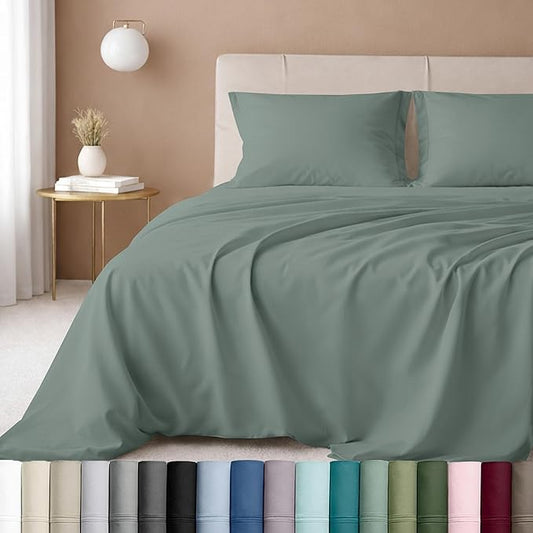 California Design Den Luxury King Size Sheet Set - 100% Cotton, 600 Thread Count Deep Pocket King Sheets, Hotel-Quality Bedding with Sateen Weave (Sage Green - Cool Tone)