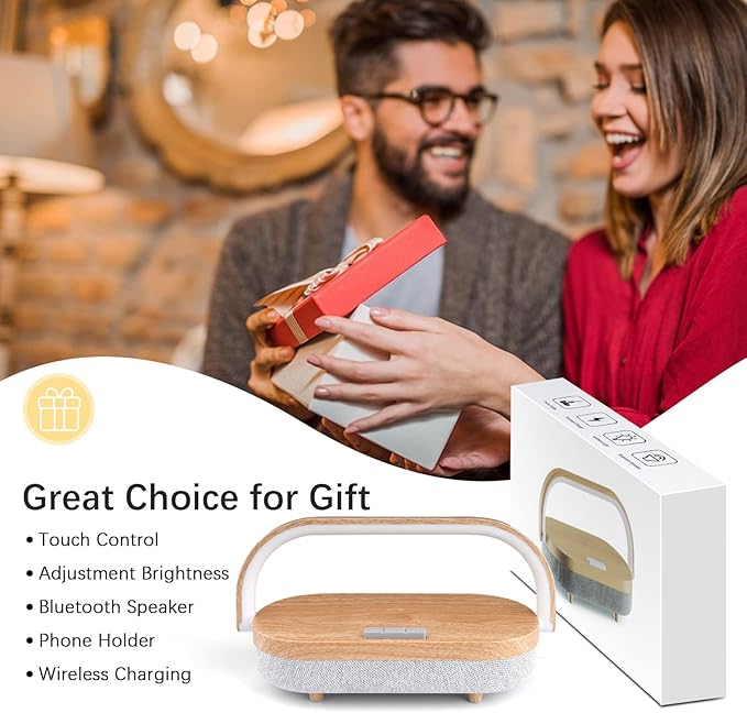 Nightstand Lamp with Wireless Charger,Unique Gifts for Women 4 in 1 Touch Bedside Lamp,Bluetooth Speaker Lamp,Portable Phone Holder,Dimmable LED Night Light Birthday Gifts for Her, Him, Mom,Dad
