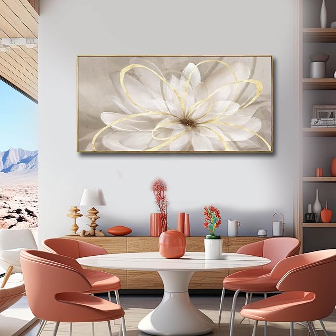 SOUGUAN Gold Flowers Canvas Wall Art Abstract Line Wall Decorations for Living Room Modern Home Decor Office Hanging Prints 24x48 Inch Bedroom Posters