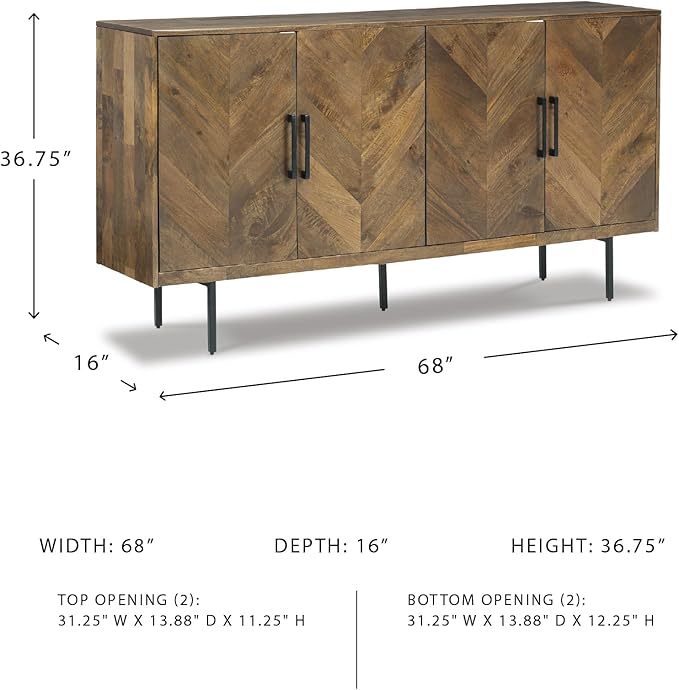 Signature Design by Ashley Prattville Contemporary Accent Cabinet with 4 Chevron Pattern Doors, Brown