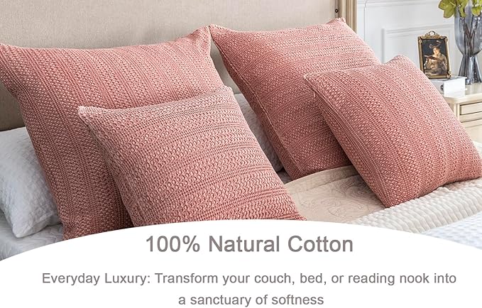 1pc 26x26 Pillow Cover Boho Euro Sham Decorative Throw Pillow Covers Cotton Large Square Pillowcase for Couch Bed, Coral Pink