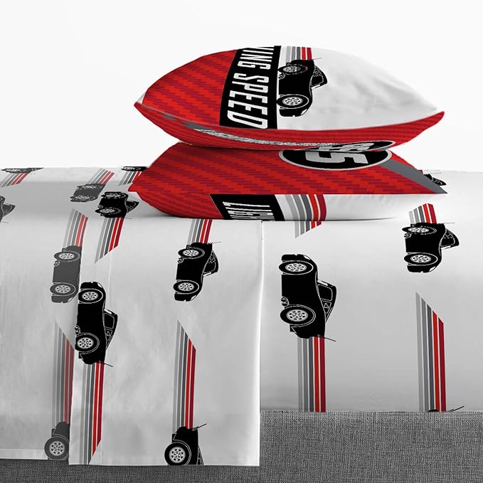 Jay Franco Disney Pixar Cars Racing Machine 7 Piece Queen Bed Set - Includes Comforter & Sheet Set - Bedding Features Lightning McQueen - Super Soft Fade Resistant Microfiber