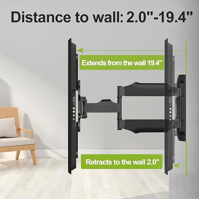 USX MOUNT Full Motion TV Wall Mount Bracket for Most 32-60 Inch TVs Up to 77 lbs & MAX VESA 400x400 mm, Corner Center Design TV Mount 20" Articulating Extension Arm with Swivel Tilt & Leveling