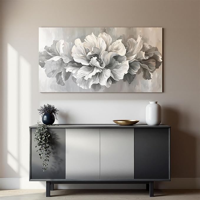 Canvas Wall Art Decor White Flower Wall Art Decor For Living Room Gray Floral Art Wall Decor Pictures Prints Modern Aesthetics artwork Wall Art For Home Bedroom Office Room Wall Decor 20×40 Inch
