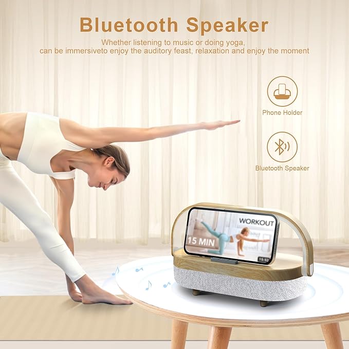 Nightstand Lamp with Wireless Charger,Unique Gifts for Women 4 in 1 Touch Bedside Lamp,Bluetooth Speaker Lamp,Portable Phone Holder,Dimmable LED Night Light Birthday Gifts for Her, Him, Mom,Dad